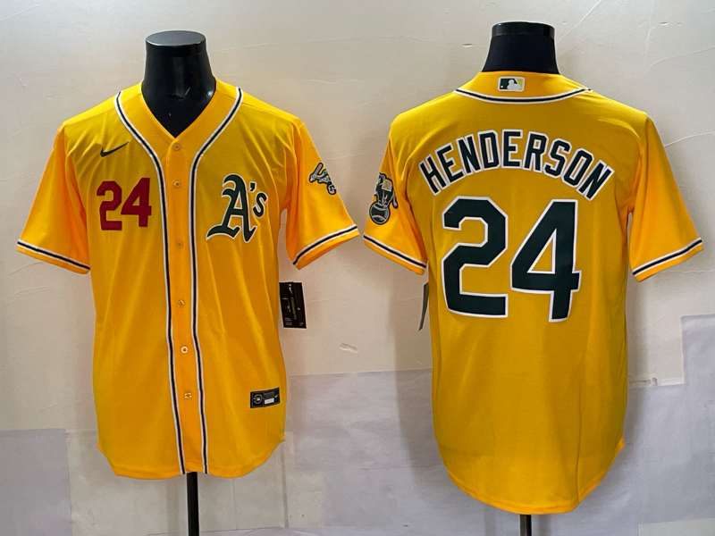 Men Oakland Athletics 24 Henderson yellow Nike 2025 MLB Jersey 00